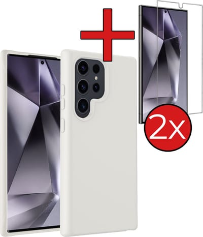 Hoesje - Met 2x Screenprotector - Geschikt voor Samsung Galaxy S24 Ultra - Sterk & Shockproof - Telefoon Hoes - Back Cover - Siliconen Case - Telefoonhoes - Wit