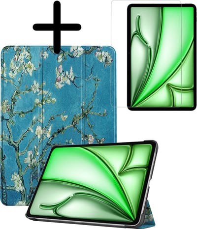 Hoesje Geschikt voor Apple iPad Air 6 (2024) - 11 inch - 6e Generatie - M2 - Met Screenprotector - Trifold Bookcase - Hard Cover - Hardcover Book Case - Tablet Hoes - Bloesem
