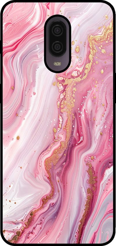 Smartphonica Telefoonhoesje Geschikt voor OnePlus 6T met marmer opdruk - TPU backcover case marble design - Roze geschikt voor OnePlus 6T