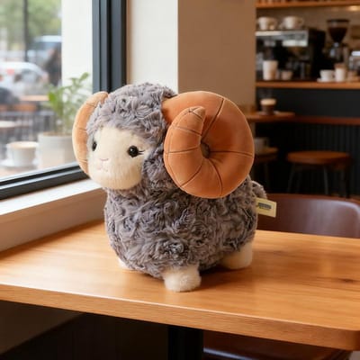Nieuwe Zachte Lieve Schaap Pluche Speelgoed Zacht Pluizig Grote Hoorns Schaap Pop Warm Gezellig Knuffelen Kalmeren Dier Pop Verjaardagscadeau Voor Meisjes 12-16cm grijs