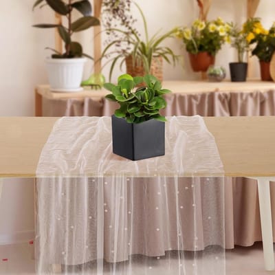 Witte Kralen Tafelkleed van Kant en Tule voor Bruiloft, Verjaardagsfeest en Babyshower Decoraties 75x304cm