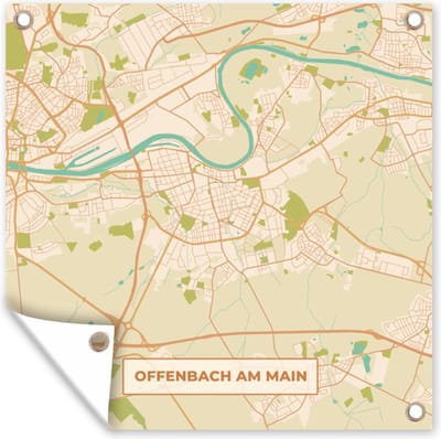 Tuin poster Plattegrond - Vintage - Offenbach am Main - Kaart - Stadskaart - 200x200 cm - Tuindoek