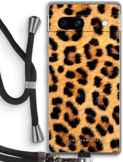 Case Company® - Hoesje met koord geschikt voor Google Pixel 7A hoesje met Koord - Luipaard - Telefoonhoesje met Zwart Koord - Bescherming aan alle Kanten en Over de Schermrand