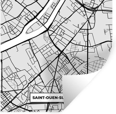 Muurstickers - Sticker Folie - Plattegrond - Saint-Ouen-sur-Seine - Stadskaart - Kaart - Frankrijk - 100x100 cm - Plakfolie - Muurstickers Kinderkamer - Zelfklevend Behang XXL - Zelfklevend behangpapier - Stickerfolie