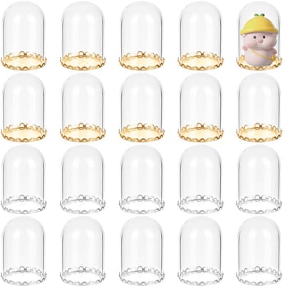 Dailygoods- Glazen Koepel - 20 Stuks Miniatuur - 4 x 2,5 cm - Zilveren/Gouden Messing Basis - Display Koepels - Voor Poppenhuisdecoratie - Displaykoepel