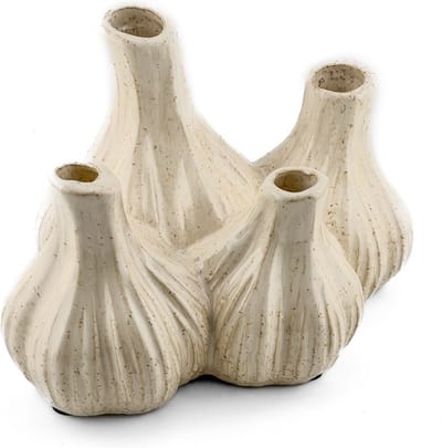 HomeBound by KY | Aardewerk tulpenvaas garlic beige | beige bloemenvaas | 19,5x15,5x14,5cm | bloemenvaas