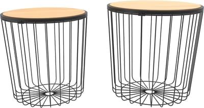 Set van 2x stuks plantenstandaards rond metaal/hout zwart 42 x 42 cm - Home Deco Plantentafels