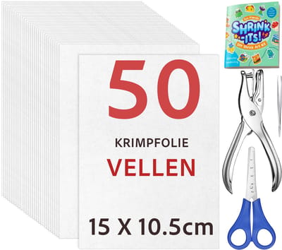 50 Stuks Krimpfolie Vellen Knutselpakket - 15 X 10.5cm - Krimp Folie Vel - Krimpie Dinkie Dimpie Knutselen Knutselpapier - Vellen Set - DIY Pakket Spullen voor Jongens, Meisjes - Knutselkoffer Sieraden Maken Oorbellen, Sleutelhangers Armbandjes