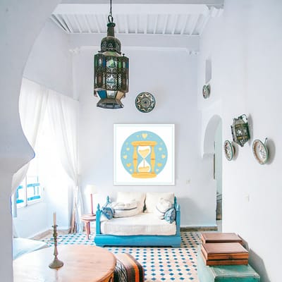 Wanddecoratie met zandloper | Kinderkamer decoratie op Forex 80x80cm - Kinderkamer accessoires