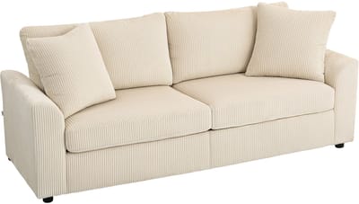 HOMCOM-3-Sitzer-Sofa-Polyester-212L x 80B x 88H cm-Cremeweiß