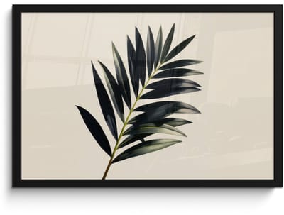 Poster in lijst - Fotolijst 60x40 cm - Posters - Palmblad - Subtiel - Groen - beige - Posterlijst zwart - Decoratie - Wanddecoratie woonkamer - Muurdecoratie slaapkamer