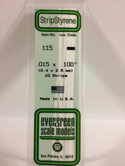 Evergreen Modelbouwdecoratie - 115 Strip 0,4mmX2,5mmX35cm - 10 stuks Styreen