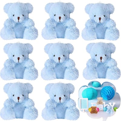 12-9S Mini Beer Pluche Gevuld Kleine Teddybeer Bulk Dier Speelgoed Beer Pop Sleutelhanger voor Babyborrel Verjaardagscadeaus Feestbedankjes 12 PCS blauw