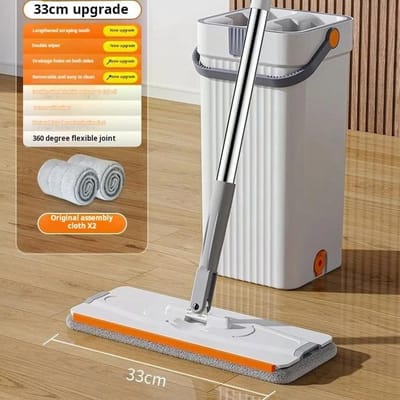 Hand Free Platte Vloer met Emmer Mop 33cm Set voor Thuis Vloerreinigingssysteem 360 Roterend Wasbaar Microvezel Lui Schoonmaakgereedschap gray
