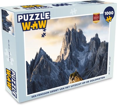 Puzzel Een persoon geniet van het uitzicht op de Dolomieten - Legpuzzel - Puzzel 1000 stukjes volwassenen
