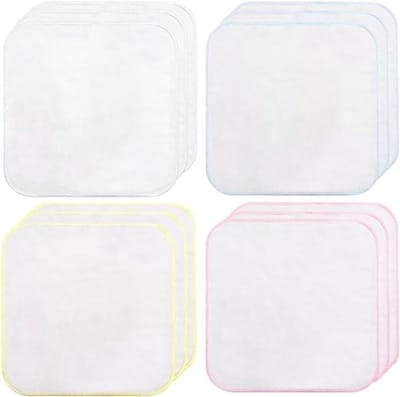 Washandjes van biologisch katoen - 12 stuks in flanel, standaardmaat, in roze, blauw en geel