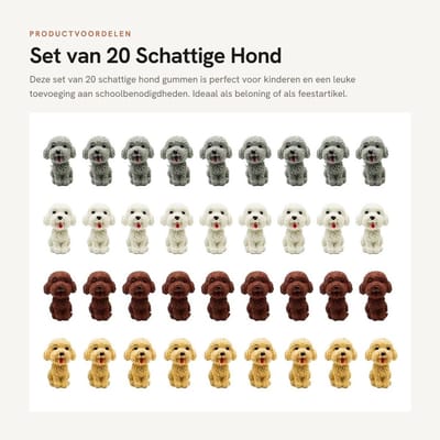 Dailygoods- Gummen 20 Stuks - Schattige Dierengommen - Hond Gummen - Mini Gummen - Huiswerkbeloningen - Veelkleurig Rubber - Dierengummen