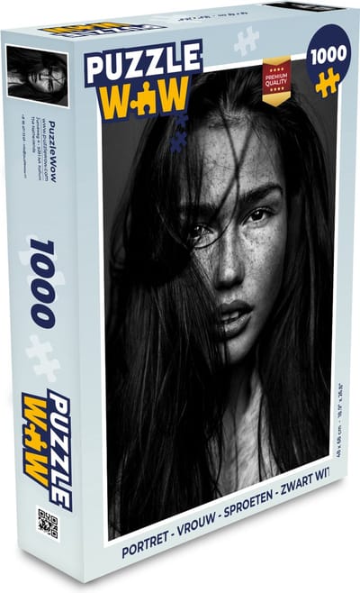 Puzzel Portret - Vrouw - Sproeten - Zwart wit - Legpuzzel - Puzzel 1000 stukjes volwassenen