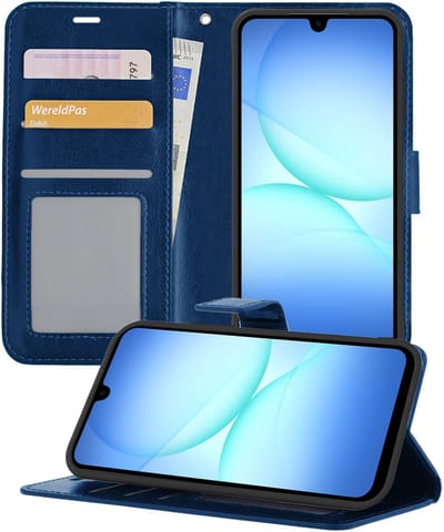 Hoesje - Geschikt voor Samsung Galaxy A17 - Luxe Bookcase - Walletcase Hoes - Portemonnee - Cover - Telefoonhoes - Donkerblauw
