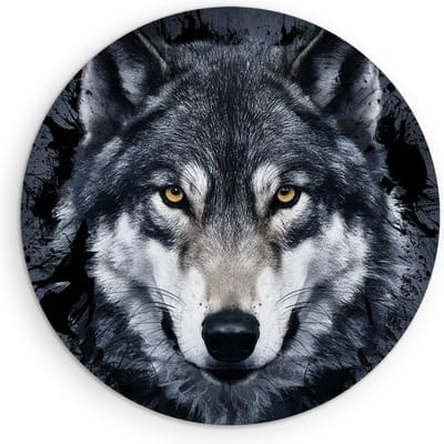 Saammp Muurcirkel Hout - Wolf - Abstract - Dieren - Natuur - Ø 90 - Wandcirkel - Wanddecoratie Cirkel - muurdecoratie Woonkamer - Slaapkamer decoratie - Rond Schilderij