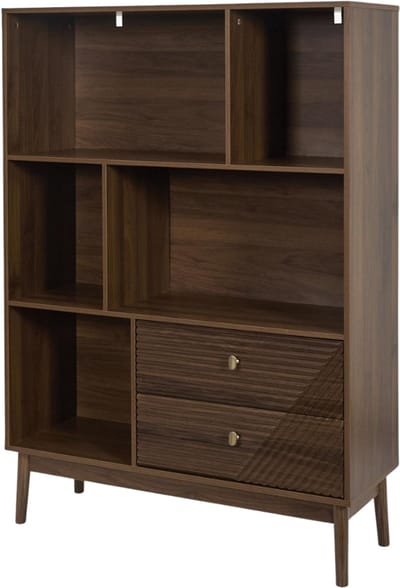 MISOU Tiffany Wandkast - Open Vakkenkast met Lades - Ladekast - Hout - Opbergkast - Dressoir - Buffetkast - Speelgoed - Boekenkast - met Goude Details