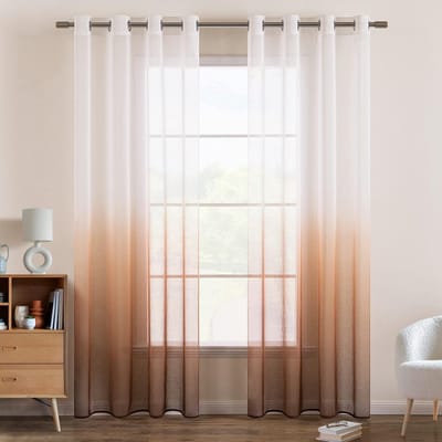 Transparante Voile Doorzichtige Gordijnen met Oogjes Kleurverloop Decoratief Gordijn Raamgordijn voor Slaapkamer en Woonkamer 225 cm x 140 cm (H x B) Set van 2 Wit Koffie Kleur