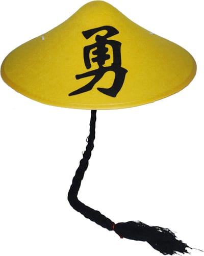 Funny Fashion Chinezen/Aziatische verkleed thema hoedje met vlecht - geel - Carnaval hoed - volwassenen