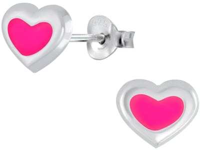 Joy|S - Zilveren hartje oorbellen - 8 mm - magenta roze