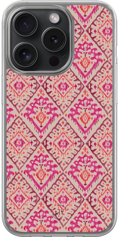 Hoesje geschikt voor iPhone 15 Pro - Ibiza art deco - 2in1 backcover - Print / Illustratie - Roze - Leuke Telefoonhoesjes