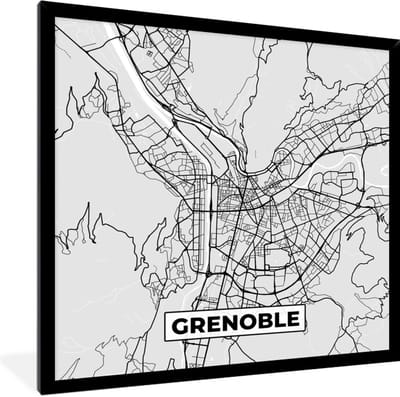 Fotolijst incl. Poster - Frankrijk - Grenoble - Stadskaart - Plattegrond - Kaart - 40x40 cm - Posterlijst