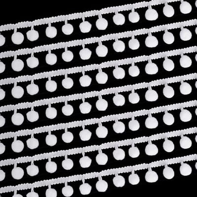 22 yard pomponbollen franjerand 10mm witte franjerand lint pompons en kwastjes voor naaien, kussens, kleding en DIY-feestdecoratie 13mm bollen