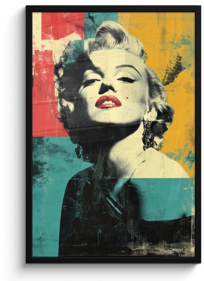 Poster in lijst - Fotolijst 60x90 cm - Posters - Vrouw - Rode lippen - Abstracte kleurvlakken - Popartuistraling - Posterlijst zwart - Decoratie - Wanddecoratie woonkamer - Muurdecoratie slaapkamer