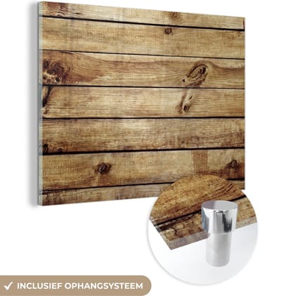 MuchoWow® Glasschilderij 120x90 cm - Schilderij acrylglas - Hout - Planken - Structuur - Foto op glas - Schilderijen