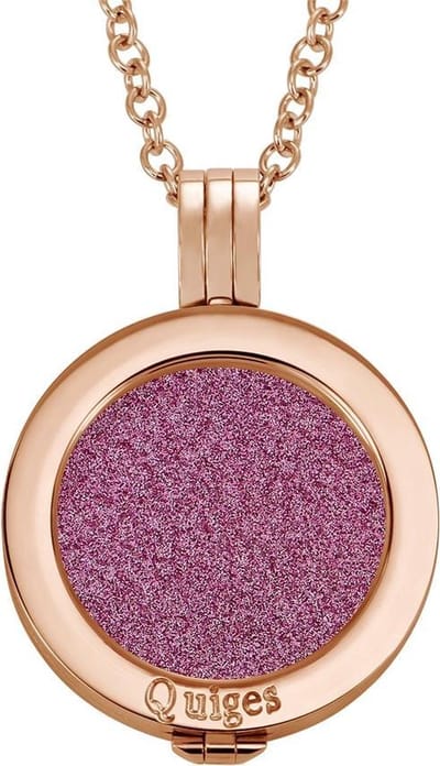 Quiges Munthouder met Ketting en Munt 25mm Glitters Roze - RVS Roségoudkleurig - EPRHZ239