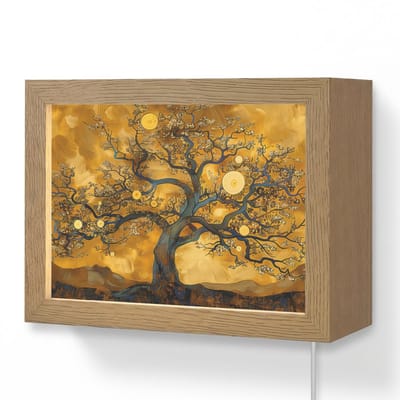 Wandlamp 20x15 cm - Oplaadbaar - Boom - Levensboom - Abstract - Goud - Wandlampen binnen woonkamer - Slaapkamer lamp met kabel - Decoratieve nachtlamp - Vloerlamp snoer