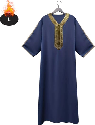 Nivard Islamitische Kleding - Djellaba Heren - Moslim Kleding - Arabisch Mannen Kaftan - Alhamdulillah - Marineblauw L