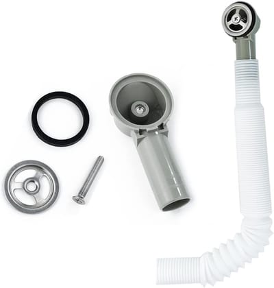 Set van 2 uitloopbuizen voor gootsteen, verstelbare overflowbuis met ronde aansluiting, 250mm lengte, geschikt voor 26mm diameter en 21mm binnendiameter