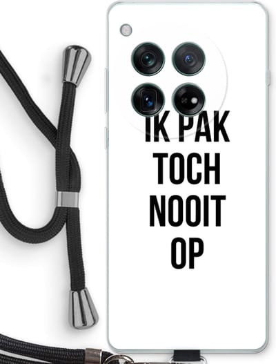 Case Company® - Hoesje met koord geschikt voor OnePlus 12r hoesje met Koord - Ik pak nooit op - Telefoonhoesje met Zwart Koord - Bescherming aan alle Kanten en Over de Schermrand