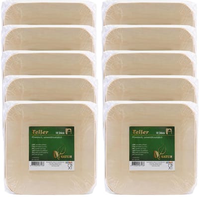 Humbert Taartbordjes - gebaksbordjes - van geperst hout karton - 100x - beige - vierkant - Dia 14 cm - party bordjes - wegwerp servies