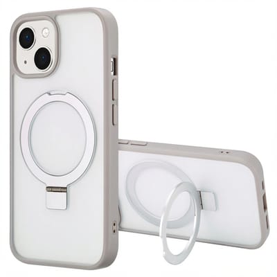 Accezz Hoesje - Geschikt voor Apple iPhone 15 - Ring Stand Backcover geschikt voor MagSafe - Grijs