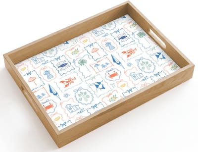 Dienblad hout 40x30 cm - Schootdienblad - Patroon - Zomer - Illustraties - Borrelplank rechthoek - Plateau dienbladen