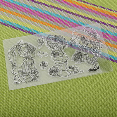Album Photo Scrapbook, tampons transparents en caoutchouc de Silicone, dessin animé filles beige