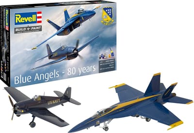 Revell Modelbouwpakket Vliegtuigen - 05613 Blue Angels - 80 Years - Boeing F/A-18E Super Hornet - Grumman F6F-5 Hellcat - Geschenkset Plastic - 1:72 - Modelbouw