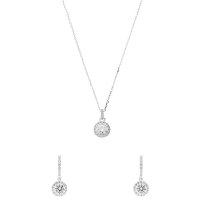 Lucardi - Dames Zilveren sieradenset ketting met hanger en bijpassende oorbellen met zirkonia voor dames - Cadeau Set - 925 Zilver - Zilverkleurig