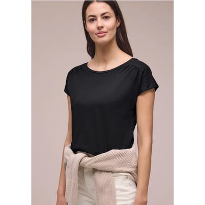 Shirt met ronde hals en rimpels