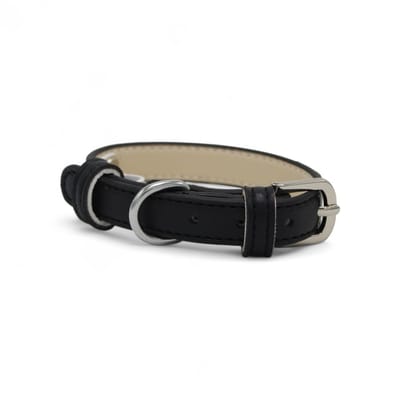 Dog's Companion Leren Halsband Hond - PU leren hondenhalsband - Lengte: 33 cm Verstelbaar van 19-26,5 cm x 15 mm - Zwart