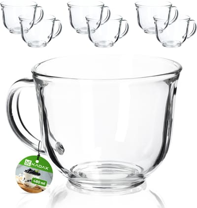 KADAX Theeglazen met handvat, 480 ml glazen kopjes, vaatwasmachinebestendige koffieglazen, glazen voor warme en koude dranken, koffiekopjes, sapglazen, glazen kopjes (480 ml/6 stuks)