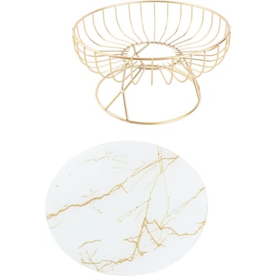 Fruitschaal Hol Design Hoge Voet IJzer Marmer Decoratief Praktisch Bakverf Proces Serveren white
