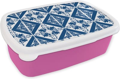 Broodtrommel Roze - Lunchbox - Brooddoos - Tegel - Portugal - Patroon - 18x12x6 cm - Kinderen - Meisje