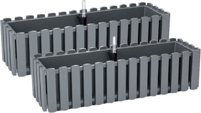 Prosperplast Plantenbak/bloembak Fence look - 2x - kunststof - steengrijs - 58 x 18 x 16 cm